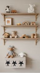 Decorative Wooden Shelves with Plush Toys and Children's Decor