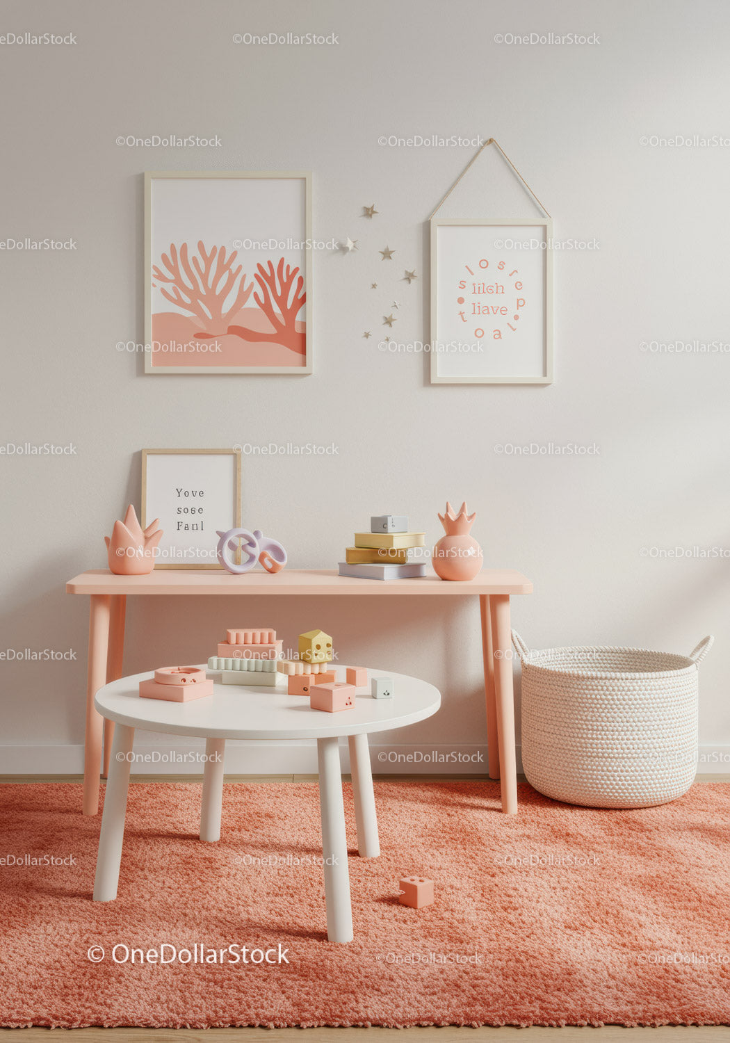 Stylish Nursery with Pastel Pink Decor and Wooden Toys
