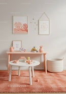 Stylish Nursery with Pastel Pink Decor and Wooden Toys