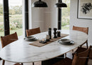 Modern Dining Room with Marble Table and Wooden Chairs