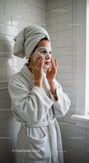Woman in Bathrobe Applying Face Mask for Skincare Routine