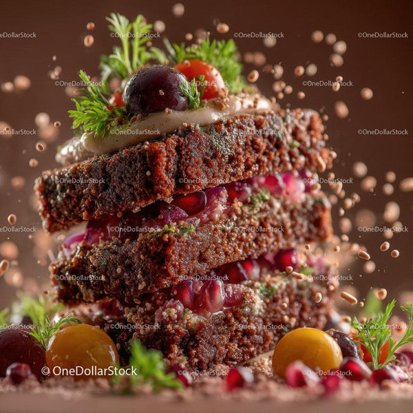 Delicious Layered Chocolate Cake with Pomegranate and Berry Toppings