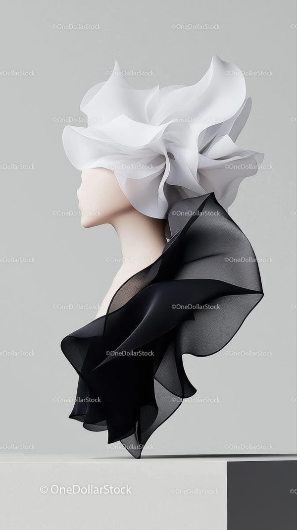 Contemporary Abstract Sculpture with White and Black Elements