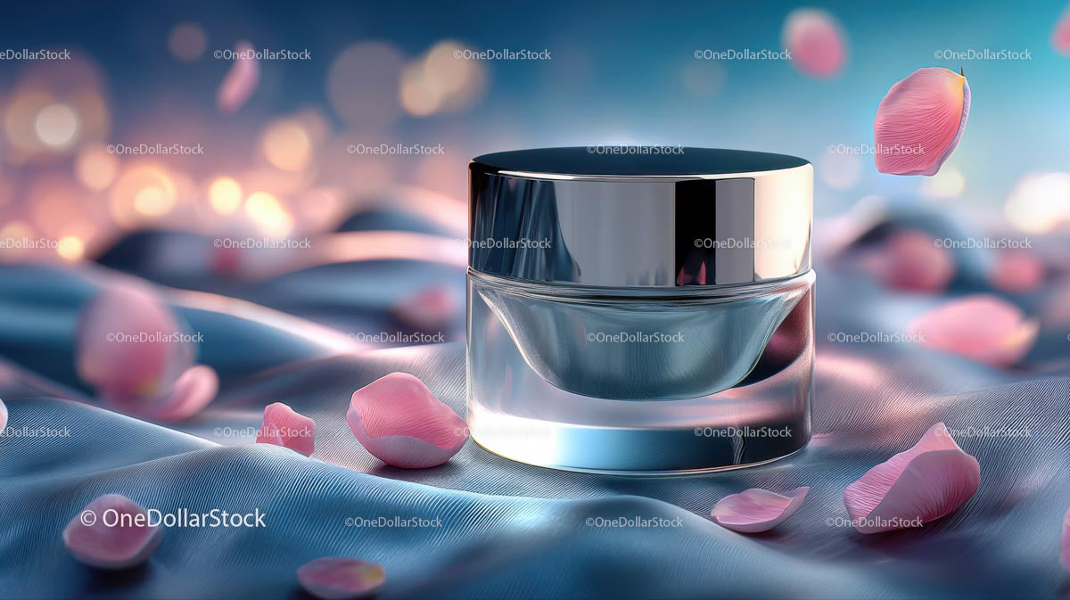 Glass Container with Floating Rose Petals in Tranquil Setting