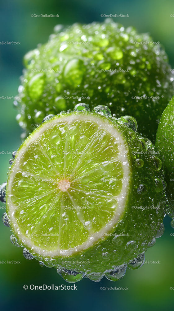 Fresh Green Lime Slice with Water Droplets in Close-Up