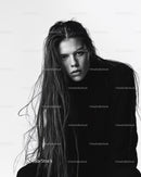 Stylish Black and White Portrait of a Woman with Wet Hair