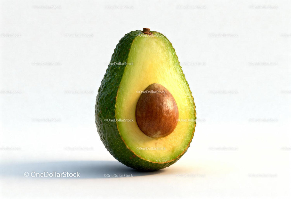 Fresh Avocado Half with Large Seed on White Background