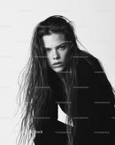 Black and White Portrait of a Young Woman with Long Wet Hair