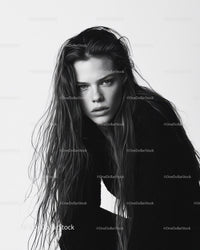 Black and White Portrait of a Young Woman with Long Wet Hair