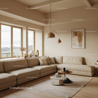Contemporary Living Room with Beige Sofa and Modern Decor