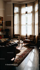 Cozy Vintage Living Room with Soft Sunlight Streaming In