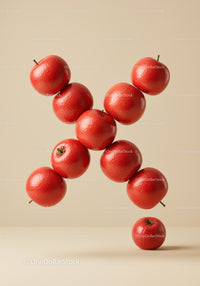 Red apples forming an X shape on beige background