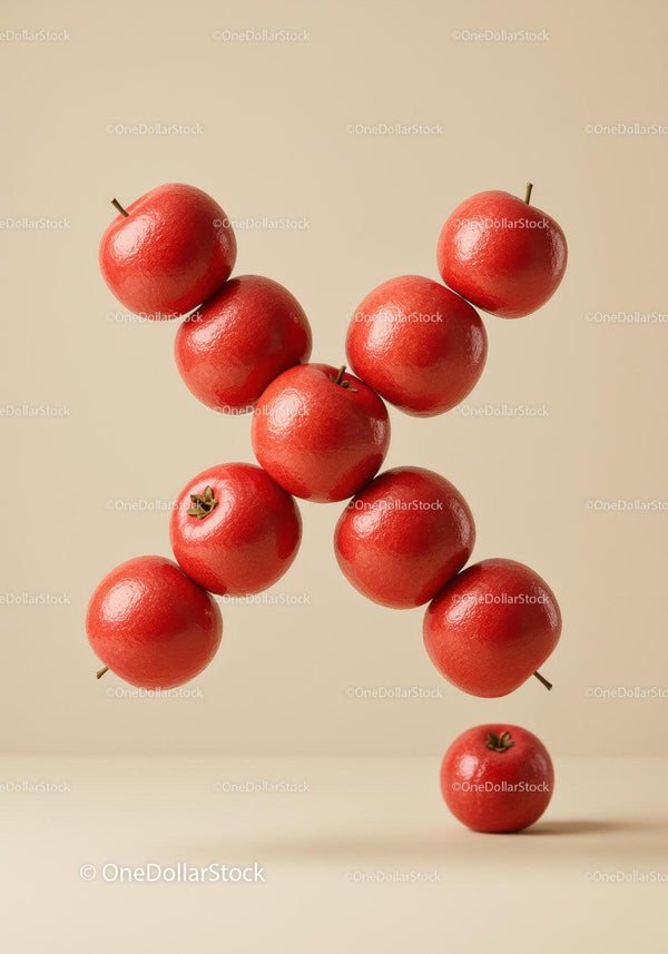 Red apples forming an X shape on beige background
