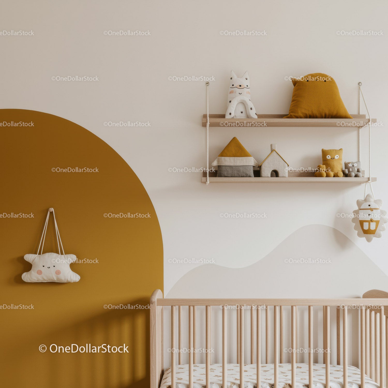 Modern Nursery with Plush Toys and Minimalist Decor for Kids Room