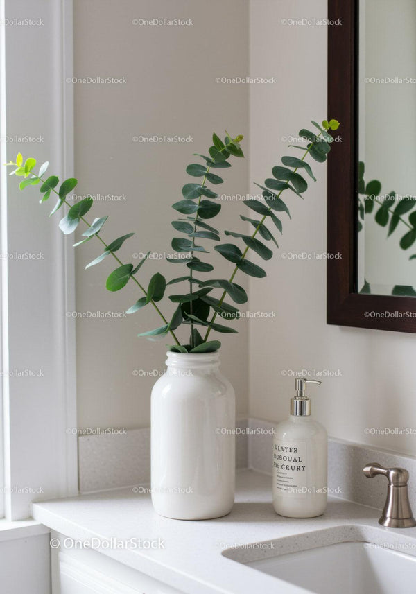 Eucalyptus Plant in White Vase for Modern Bathroom Decor