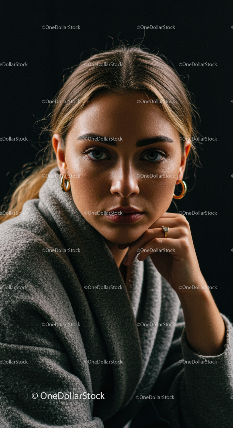 Close-up Portrait of a Young Woman with Stylish Makeup and Jewelry