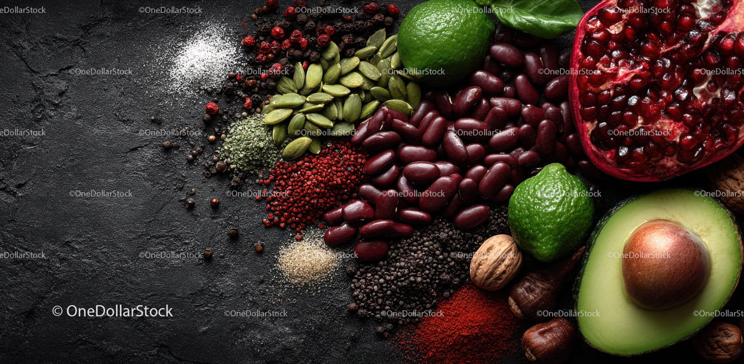 Fresh Assorted Food Ingredients with Vegetables and Spices