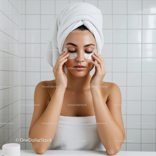 Woman pampering skin with under eye patches at home