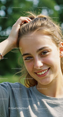Young Woman Smiling Outdoors in Natural Summer Setting