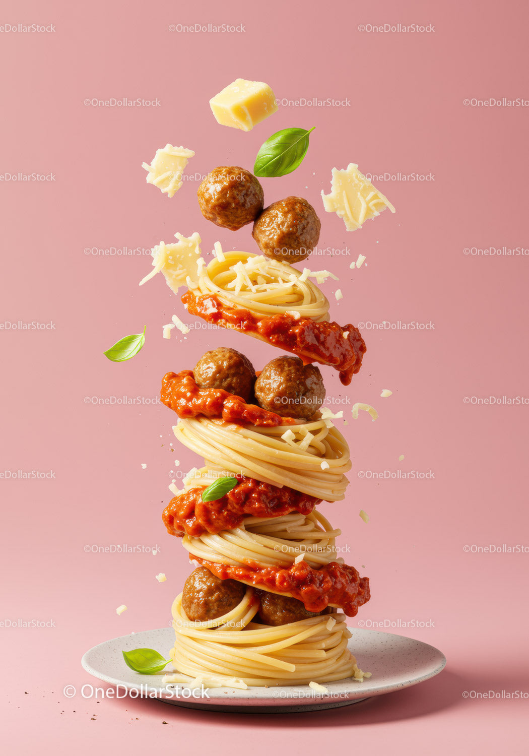 Spaghetti z klopsikami, bazylią i serem