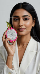Young Woman Holding Fresh Dragon Fruit Portrait for Health and Wellness