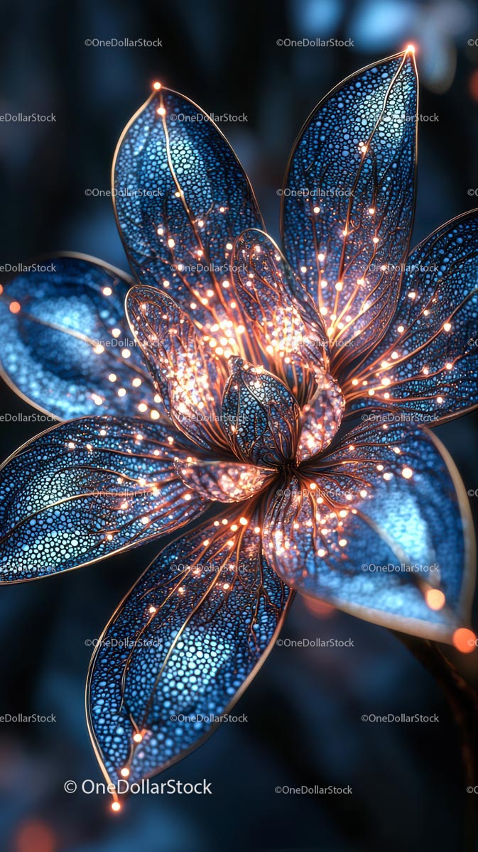 Vibrant Blue LED Flower with Glowing Petals and Light Accents