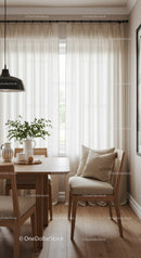 Bright Minimalist Dining Room with Wooden Furniture and Green Plant