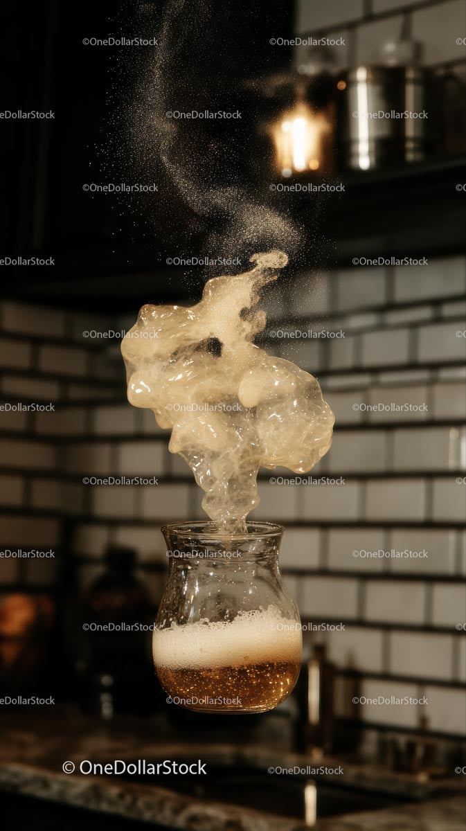 Effervescent Champagne Explosion in Stylish Glass Creating Splash