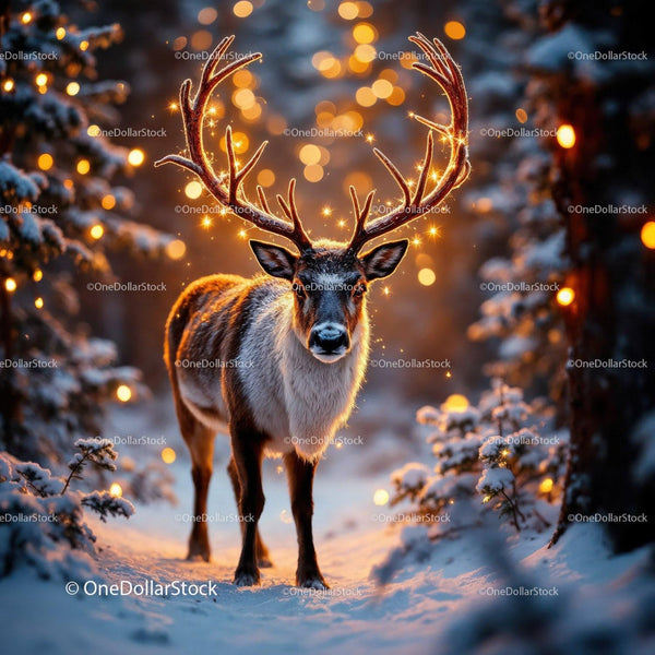 Majestic Reindeer with Sparkling Antlers in Snowy Forest