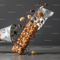 Nut and Chocolate Snack Bar Breaking Apart in Flight