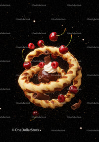 Floating Waffles with Cherries and Chocolate Swirls