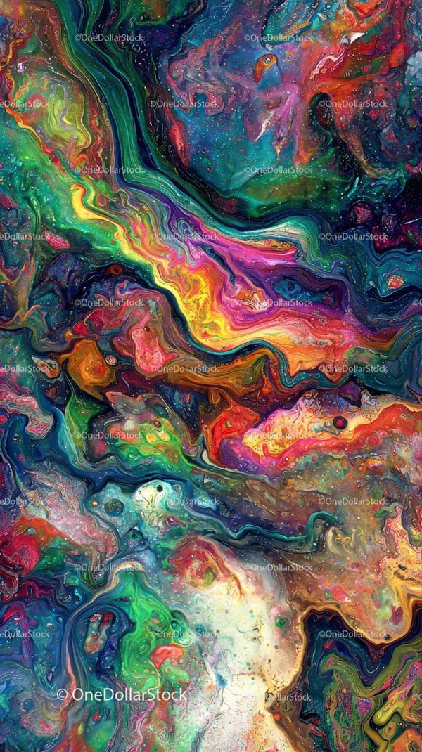 Vibrant Abstract Fluid Art with Bright Swirling Colors