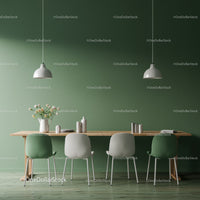 Modern Dining Room with Green Accent Wall and Minimalist Decor