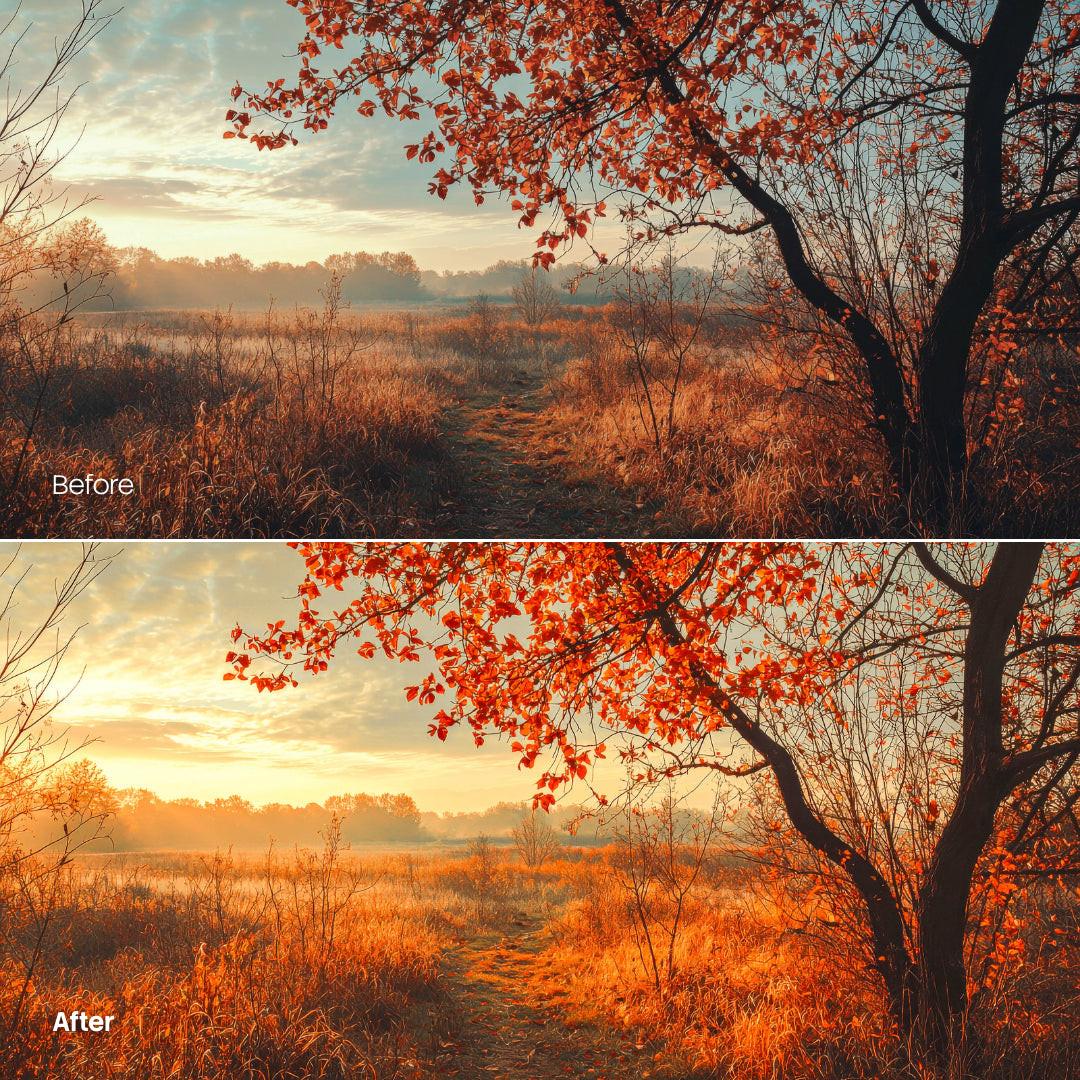 Before and after Golden Autumn Light Lightroom preset edit