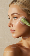 Close-Up of Woman Receiving Spa Facial with Jade Roller for Glowing Skin