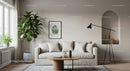 Cozy living room with neutral tones and greenery