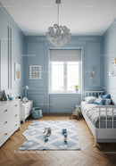 Bright and Cozy Blue Nursery with Wooden Floor and Playful Decor