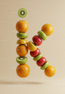 Creative letter K formed with assorted fresh fruits
