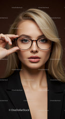 Professional Woman Wearing Glasses with Blonde Hair in Studio Shot
