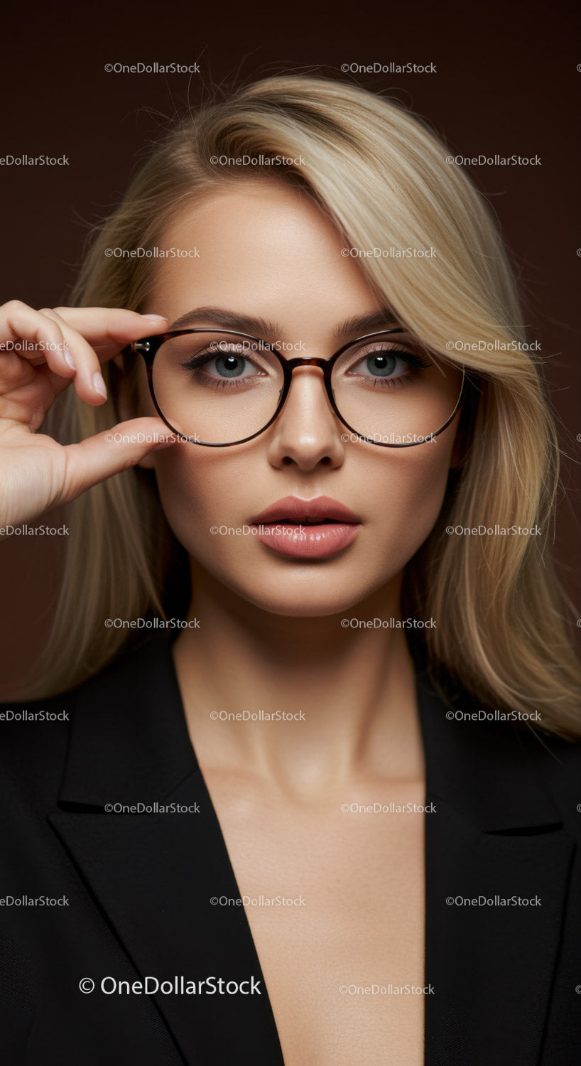 Professional Woman Wearing Glasses with Blonde Hair in Studio Shot