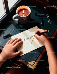 Handwriting a heartfelt love letter by candlelight