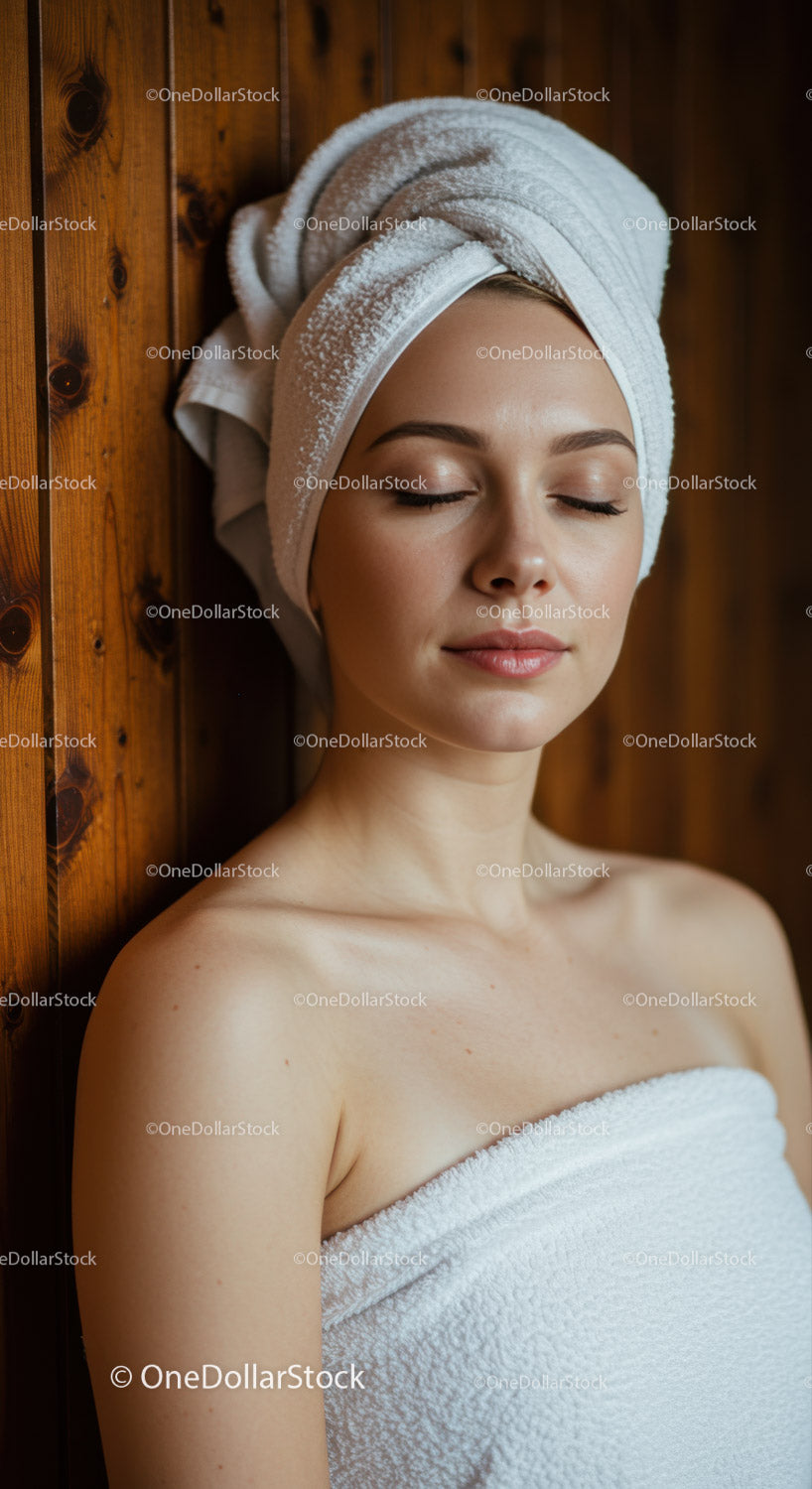 Relaxing Woman with Towel Wrap in Spa Setting