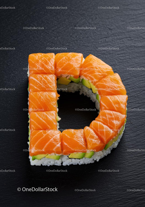 Rolada Sushi z Łososiem w Kształcie Litery D na Czarnym Łupku