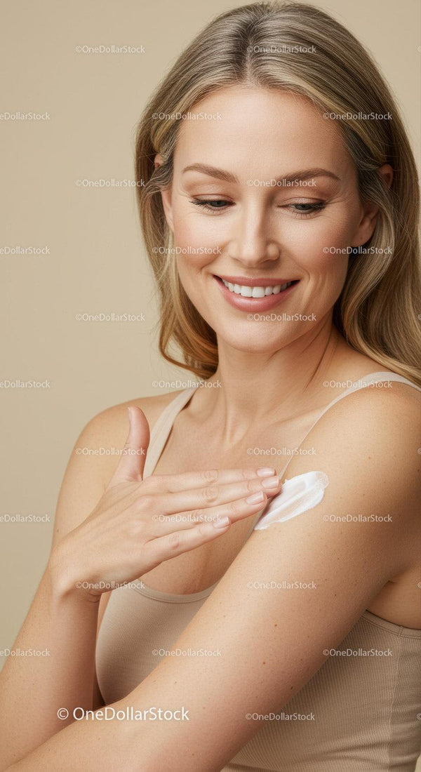 Woman Applying Body Lotion for Healthy Skin with Gentle Smile