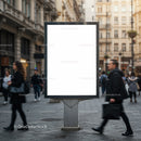 Blank Urban Billboard with People Walking on City Street