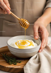 Honey Drizzle Over Yogurt in a Rustic Kitchen Setting