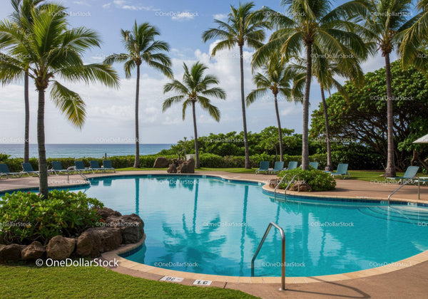Luxurious Tropical Resort Pool with Palm Trees and Ocean View