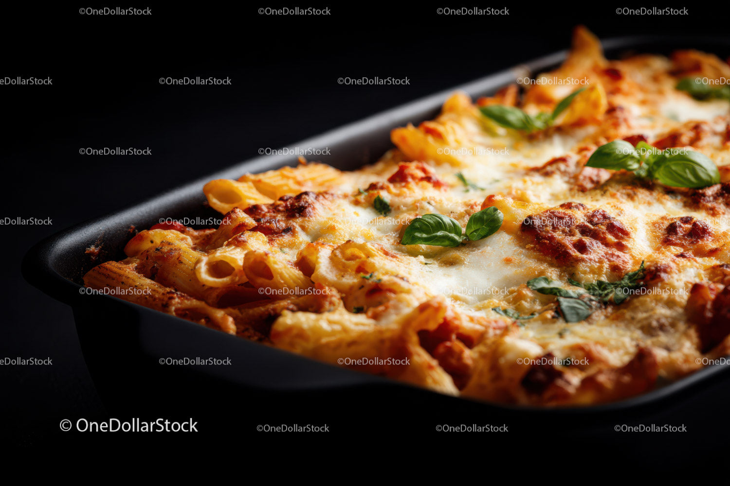 Cheesy Baked Pasta Dish with Fresh Basil and Tomato Sauce