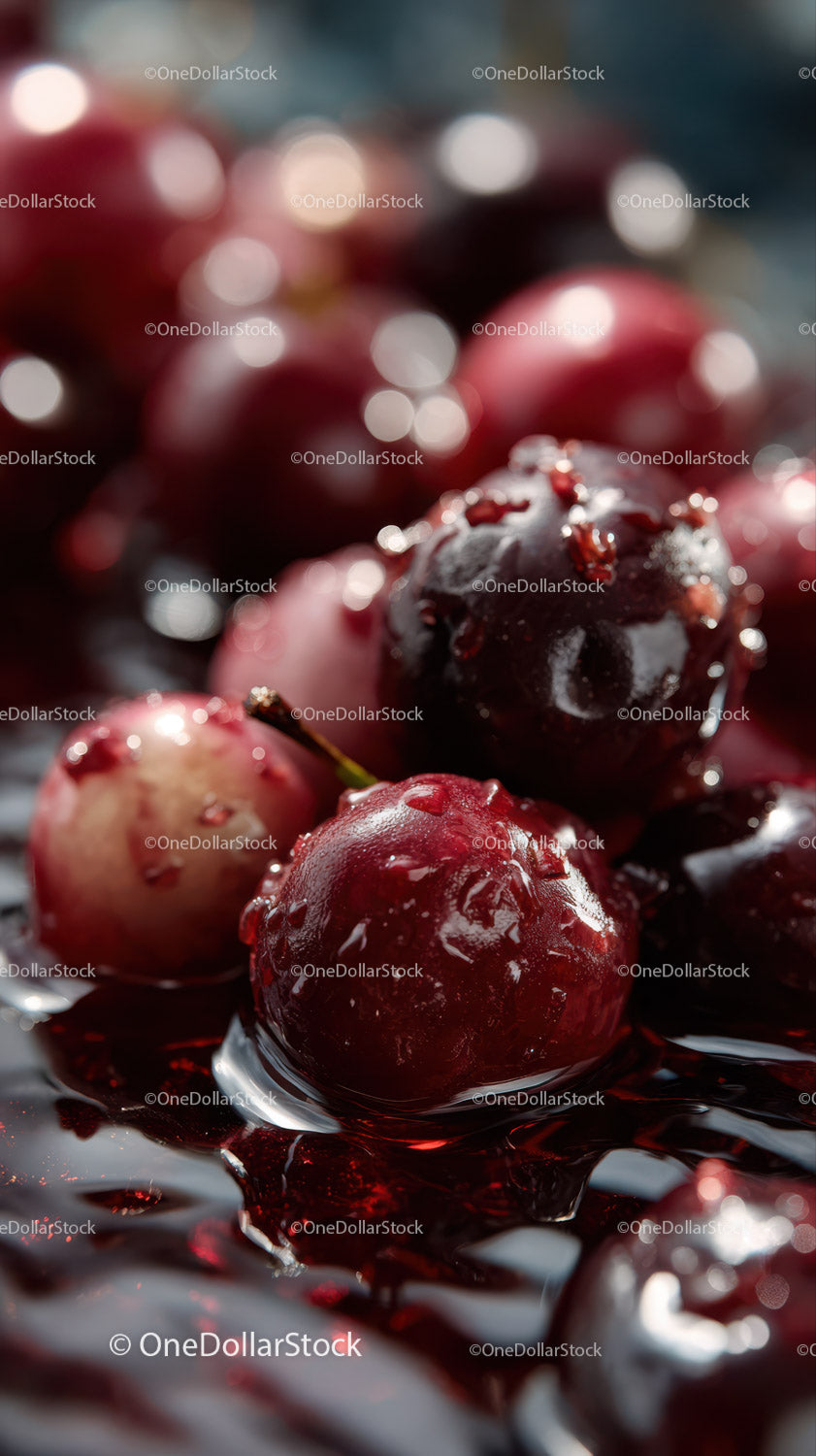 Close-up of Juicy Ripe Red and Black Berries with Water Droplets