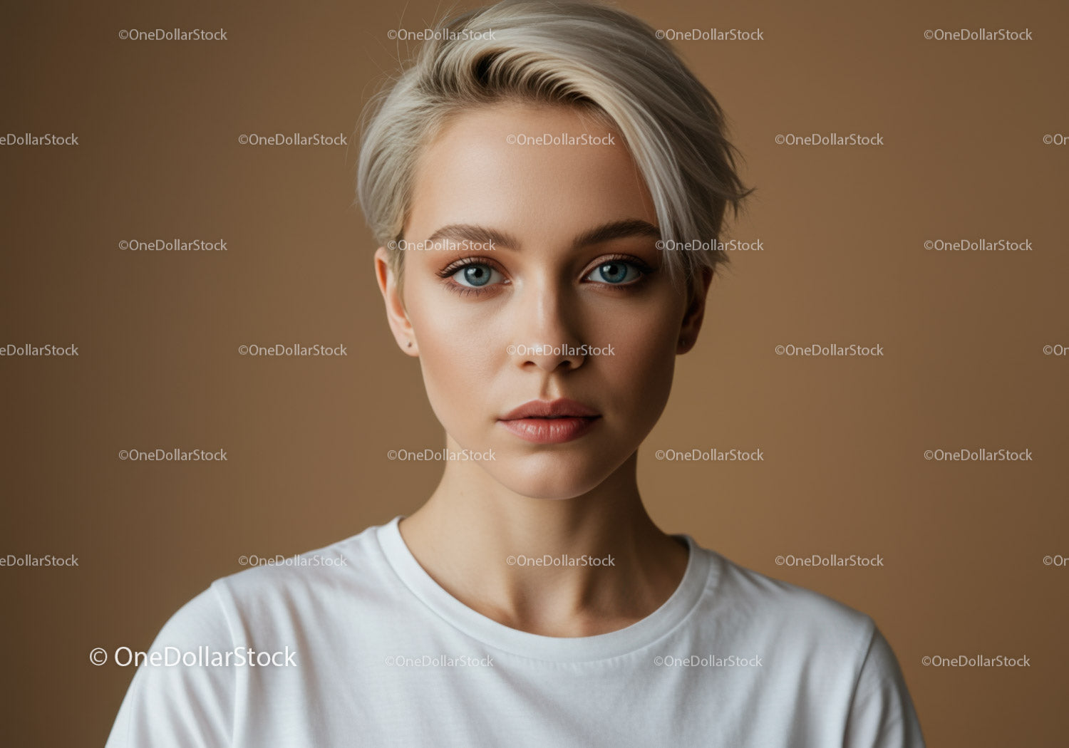 Elegant Woman with Blue Eyes and Platinum Blonde Hair